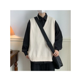 Preppy V-Neck Vest - Unisex Sleeveless Knit Waistcoat with Cable Stitch, Ivy League Style Couple Outfit