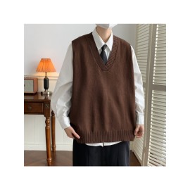 Preppy V-Neck Vest - Unisex Sleeveless Knit Waistcoat with Cable Stitch, Ivy League Style Couple Outfit