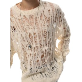 Men'S Pullover with Unique Hollow Design, Niche Style, Sun- Sweater, Korean Casual Lazy Fashion, Perfect for Layering