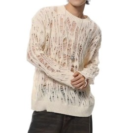 Men'S Pullover with Unique Hollow Design, Niche Style, Sun- Sweater, Korean Casual Lazy Fashion, Perfect for Layering