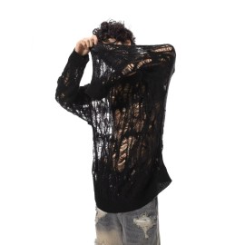 Men'S Pullover with Unique Hollow Design, Niche Style, Sun- Sweater, Korean Casual Lazy Fashion, Perfect for Layering