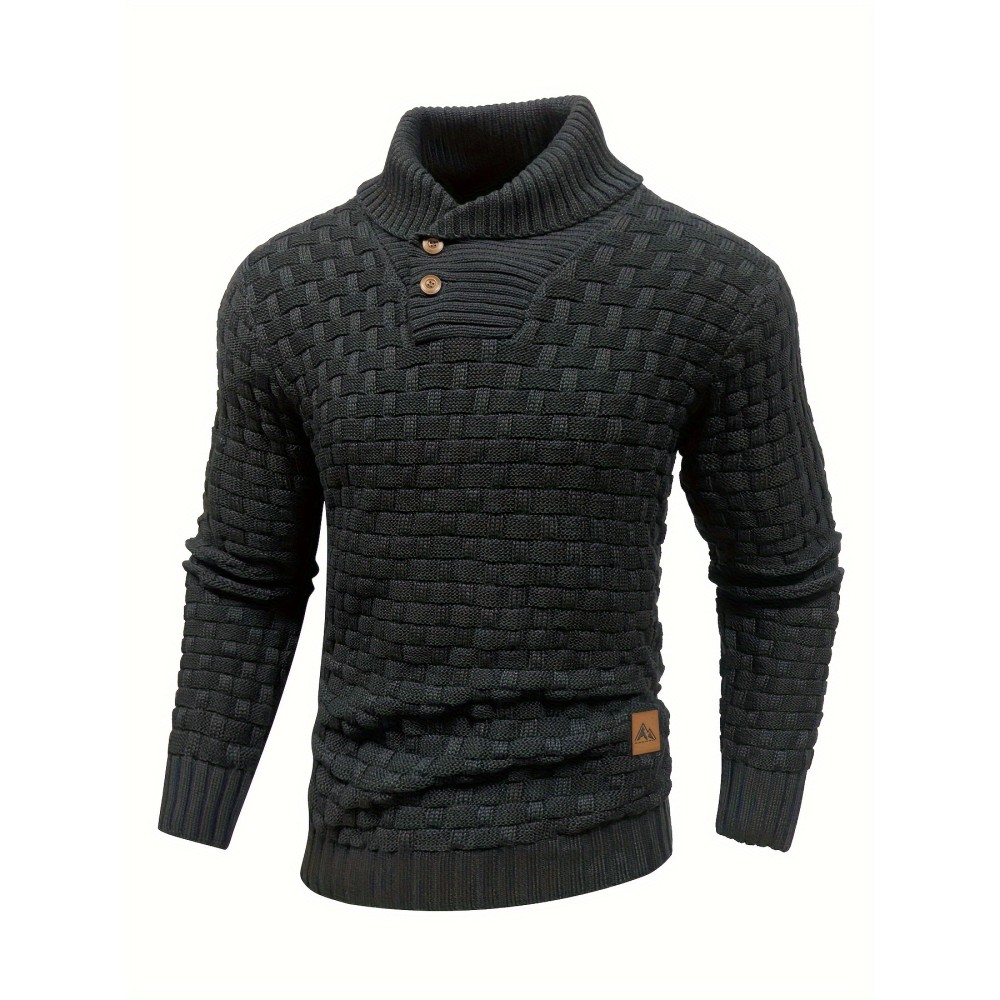 Men's Casual Waffle Knit Lapel Button Sweater