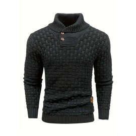 Men's Casual Waffle Knit Lapel Button Sweater