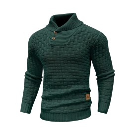 Men's Casual Waffle Knit Lapel Button Sweater