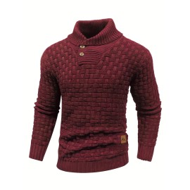 Men's Casual Waffle Knit Lapel Button Sweater