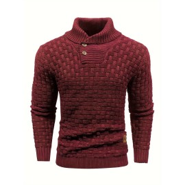 Men's Casual Waffle Knit Lapel Button Sweater