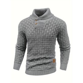 Men's Casual Waffle Knit Lapel Button Sweater
