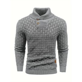 Men's Casual Waffle Knit Lapel Button Sweater