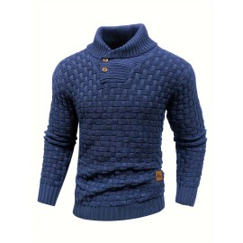 Men's Casual Waffle Knit Lapel Button Sweater