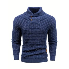 Men's Casual Waffle Knit Lapel Button Sweater