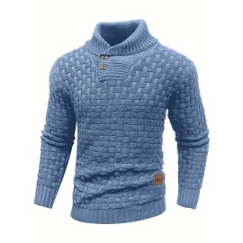 Men's Casual Waffle Knit Lapel Button Sweater