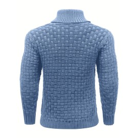 Men's Casual Waffle Knit Lapel Button Sweater