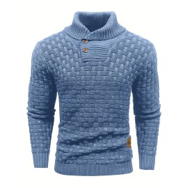 Men's Casual Waffle Knit Lapel Button Sweater