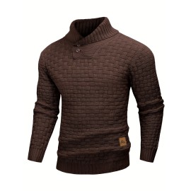 Men's Casual Waffle Knit Lapel Button Sweater