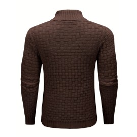 Men's Casual Waffle Knit Lapel Button Sweater