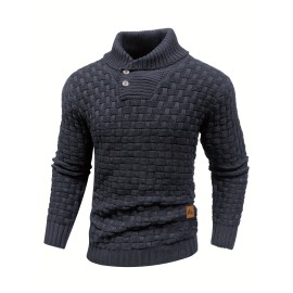 Men's Casual Waffle Knit Lapel Button Sweater