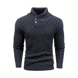 Men's Casual Waffle Knit Lapel Button Sweater