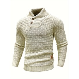 Men's Casual Waffle Knit Lapel Button Sweater