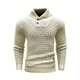 Men's Casual Waffle Knit Lapel Button Sweater
