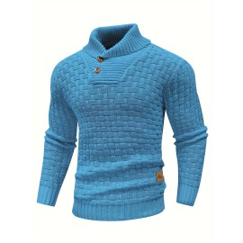 Men's Casual Waffle Knit Lapel Button Sweater