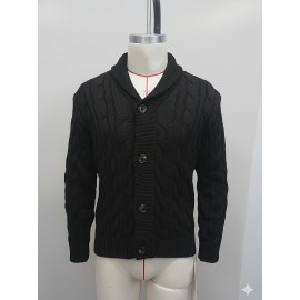 Men's Casual Waffle Knit Lapel Button Sweater