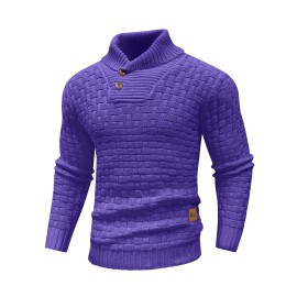 Men's Casual Waffle Knit Lapel Button Sweater