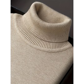 [Men's Turn-Collar Sweater] Cross-Border New Autumn-Winter Men's Solid Color Turn-Collar Pullover Knit Sweater