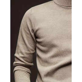 [Men's Turn-Collar Sweater] Cross-Border New Autumn-Winter Men's Solid Color Turn-Collar Pullover Knit Sweater