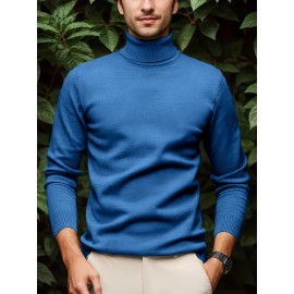 [Men's Turn-Collar Sweater] Cross-Border New Autumn-Winter Men's Solid Color Turn-Collar Pullover Knit Sweater