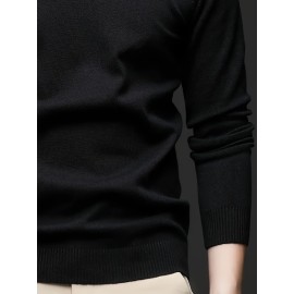 [Men's Turn-Collar Sweater] Cross-Border New Autumn-Winter Men's Solid Color Turn-Collar Pullover Knit Sweater