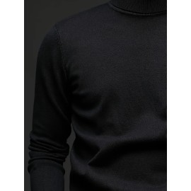 [Men's Turn-Collar Sweater] Cross-Border New Autumn-Winter Men's Solid Color Turn-Collar Pullover Knit Sweater