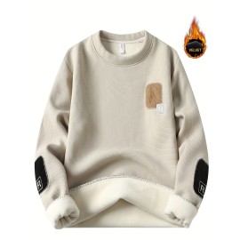 Men'S Thick Fleece-Like Warm Pullover Sweater - Winter Warmth Loose Fit Round Neck Sweater with Ribbed Cuffs & Hem, Solid Casual Knit Sweater for Men, Cozy Layering Top for Fall and Winter, Durable Base Layer (No Visible Seams)