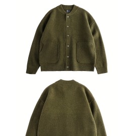 Men's Heavy Knit Cardigan Sweater Jacket - Soft Warm Winter Coat with Button Front, Oversized Long Length Suitable for Office & Casual Wear, Cream/Beige/Gray - Machine Washable Layering Coat, Christmas Gift for Men