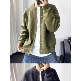 Men's Heavy Knit Cardigan Sweater Jacket - Soft Warm Winter Coat with Button Front, Oversized Long Length Suitable for Office & Casual Wear, Cream/Beige/Gray - Machine Washable Layering Coat, Christmas Gift for Men