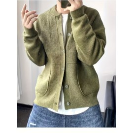 Men's Heavy Knit Cardigan Sweater Jacket - Soft Warm Winter Coat with Button Front, Oversized Long Length Suitable for Office & Casual Wear, Cream/Beige/Gray - Machine Washable Layering Coat, Christmas Gift for Men