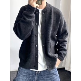 Men's Heavy Knit Cardigan Sweater Jacket - Soft Warm Winter Coat with Button Front, Oversized Long Length Suitable for Office & Casual Wear, Cream/Beige/Gray - Machine Washable Layering Coat, Christmas Gift for Men