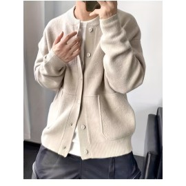 Men's Heavy Knit Cardigan Sweater Jacket - Soft Warm Winter Coat with Button Front, Oversized Long Length Suitable for Office & Casual Wear, Cream/Beige/Gray - Machine Washable Layering Coat, Christmas Gift for Men