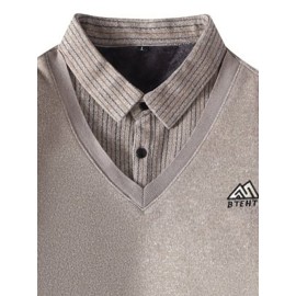 Foreign trade Men's long sleeved lapel fake 2pcs shirt collar with thick velvet sweater for teenagers and men, warm knit sweater, Layering Piece, Office Casual, Classic Knitwear, Warm Material, Durable Stitching, Pullover Sweater, Men’S Sweater