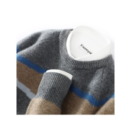 New Autumn And Winter Round Neck 100% Color-Block Thick Casual Oversized Pullover Knitted Sweater for Young People.