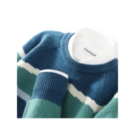 New Autumn And Winter Round Neck 100% Color-Block Thick Casual Oversized Pullover Knitted Sweater for Young People.