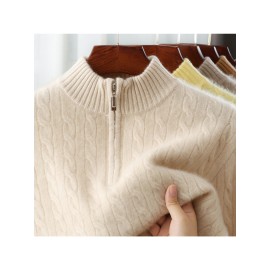 Men'S Solid Color Velvet Sweater with a Half Zip And a Mock Neck, Suitable for Business Casual Wear, Made from Velvet Knit.