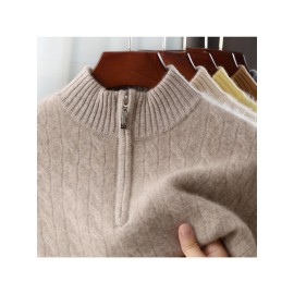 Men'S Solid Color Velvet Sweater with a Half Zip And a Mock Neck, Suitable for Business Casual Wear, Made from Velvet Knit.