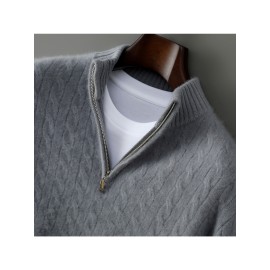 Men'S Solid Color Velvet Sweater with a Half Zip And a Mock Neck, Suitable for Business Casual Wear, Made from Velvet Knit.
