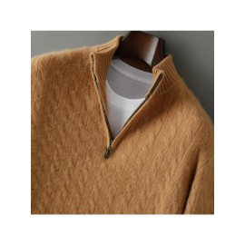 Men'S Solid Color Velvet Sweater with a Half Zip And a Mock Neck, Suitable for Business Casual Wear, Made from Velvet Knit.