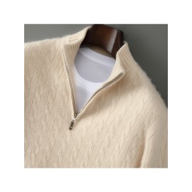 Men'S Solid Color Velvet Sweater with a Half Zip And a Mock Neck, Suitable for Business Casual Wear, Made from Velvet Knit.
