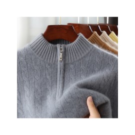 Men'S Solid Color Velvet Sweater with a Half Zip And a Mock Neck, Suitable for Business Casual Wear, Made from Velvet Knit.