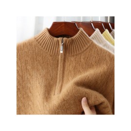 Men'S Solid Color Velvet Sweater with a Half Zip And a Mock Neck, Suitable for Business Casual Wear, Made from Velvet Knit.