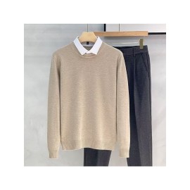 Men's New Korean Style Knit Sweater with Detachable Shirt Collar - Fake 2pcs Layering Top, Slim Fit Round Neck Sweaters Suitable for Fall/Winter, Black/Grey/Beige, Casual & -Casual Wear