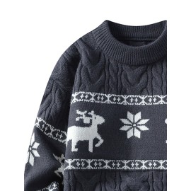 Men's Winter Warm Sweater - Casual Round Neck Long Sleeve Jacquard Pullover, Pattern Soft Thermal Sweaters for Weather, Tax-Free Free Shipping (Hand Washable)