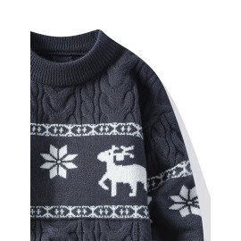 Men's Winter Warm Sweater - Casual Round Neck Long Sleeve Jacquard Pullover, Pattern Soft Thermal Sweaters for Weather, Tax-Free Free Shipping (Hand Washable)